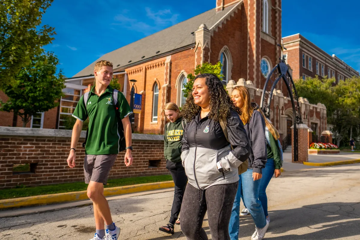 Students walking in from of Old St. Joe's