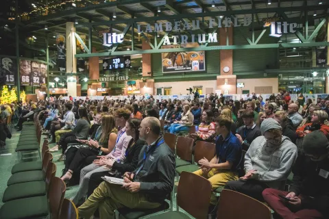People attending an event in the Lambeau Field Atrium