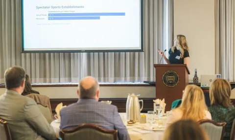 Student presenting research