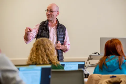 Jamie Lynch teaching a class at St. Norbert College.